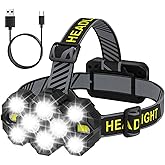 22000LM Rechargeable Headlamp - 8 Mode LED Headlight with Red Safety Light, 500m Beam Distance & IPX4 Waterproof for Camping/