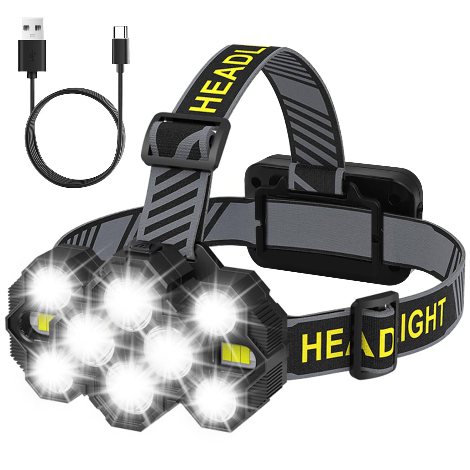 MOXTOYU Super Bright LED Head Torch Rechargeable 2023 Edition, 22,000 Lumens Headlight with 10 LEDs and 10 Modes, Hands-Free Flashlight for Camping, Fishing, Cycling, Hiking, IPX4 Waterproof