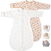 2 Pack Transitional Swaddle Sack with Arms Up Length Sleeves & Mitten Cuffs, Sleeping Sack Bag 2 Ways Zipper, Wearable Swaddling Blanket for Newborns Baby Snug Fit Calms Startle Reflex