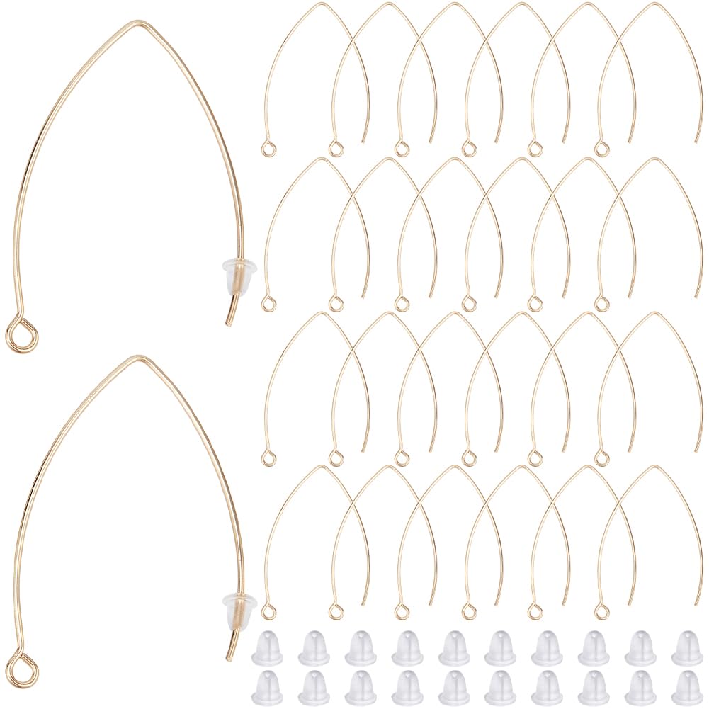 SOFPLATE 1 Box 40Pcs Long Earring Hooks Gold Earring Findings Bulk Marquise V Shaped Earring Wires with Ear Nuts and Loop Hole Drop Dangle Stainless Steel Ear Wires for jewellery Making Supplies DIY