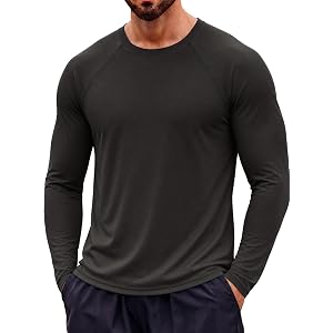 Men's UPF 50+ Long Sleeve Sun T-Shirt | Moisture Wicking, Quick Dry, for Workout, Lightweight, Breathable, Fishing, Running,