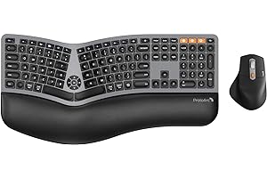 Ergonomic Wireless Keyboard Mouse, ProtoArc EKM01 Plus Full Size Ergo Bluetooth Keyboard Mouse Combo, Split Design, Wrist Res