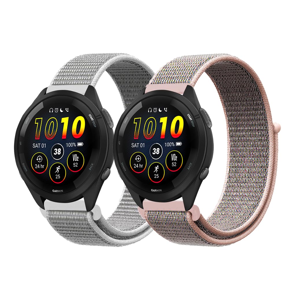 Niboow 2 Pack 22mm Strap Compatible with Garmin Forerunner 265/255/255 Music, Soft Nylon Watch Band for Garmin vivoactive 4/Venu 2/Active - Pink+White — image 1