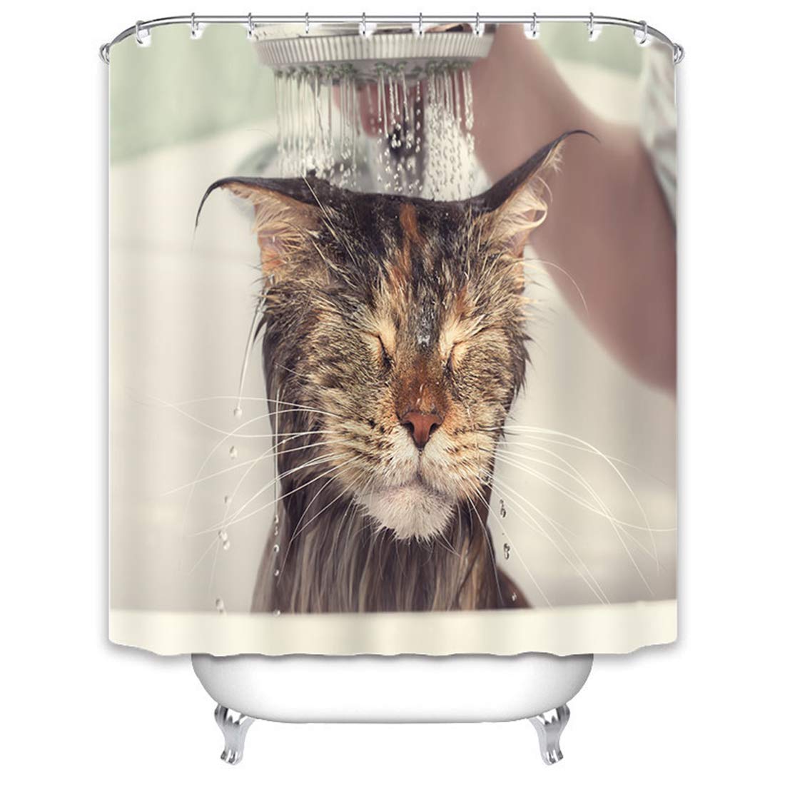 X-Labor Animal Shower Curtain 240 x 200 cm Waterproof Anti-Mould Fabric with 12 Shower Curtain Rings, Washable Shower Curtain 240 x 200 cm Cat A