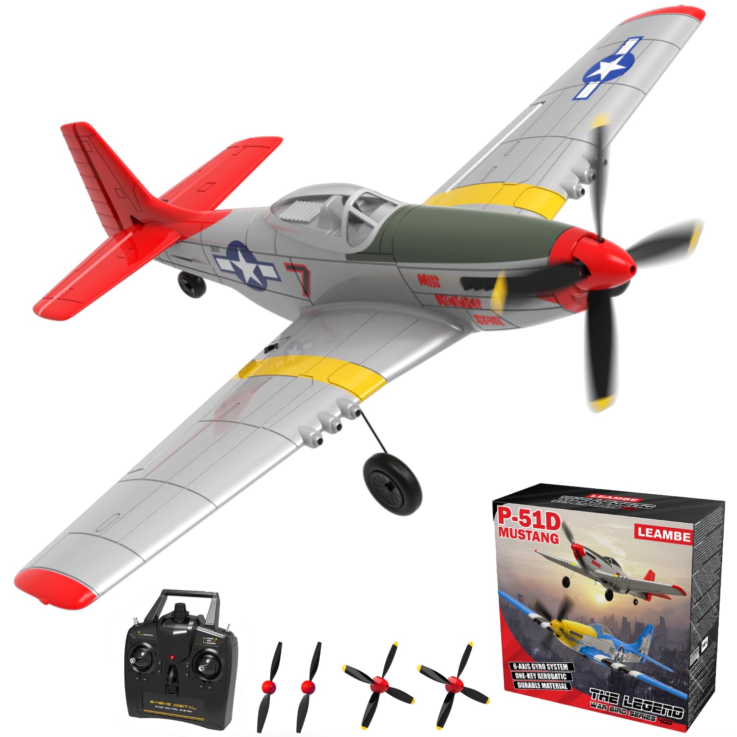 Photo 1 of LEAMBE 4 Channel RC Plane, Ready to Fly Aerobatic Aircraft, Easy Control for Beginners, P51 Mustang RC Airplane Best Gift for Boys & Adults