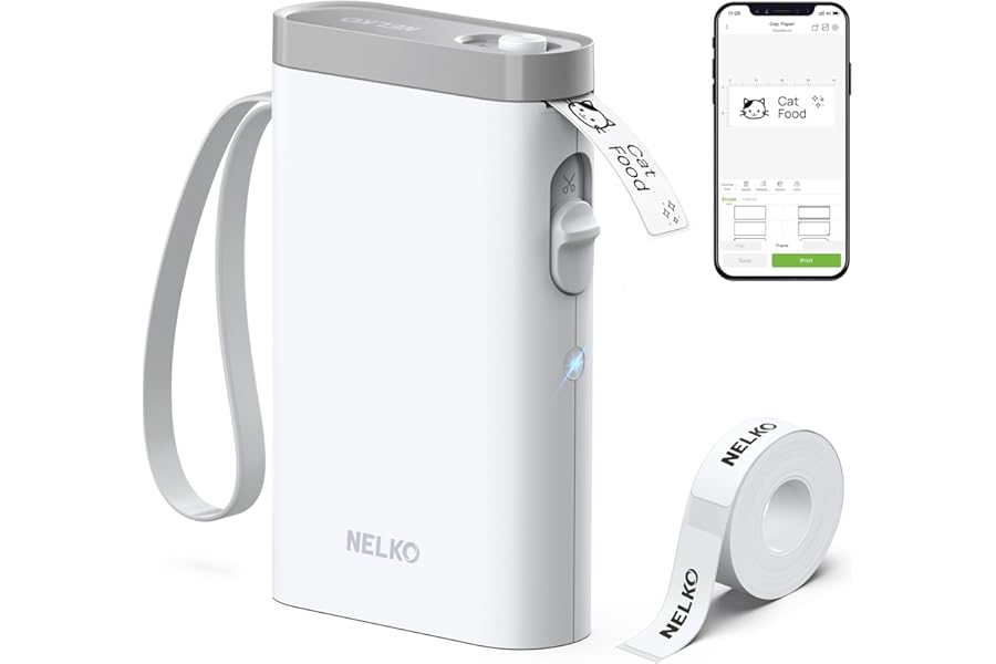 Nelko Label Maker Machine with Tape, P21 Bluetooth Label Printer, Wireless Mini Label Makers with Multiple Templates for School Office Home, White