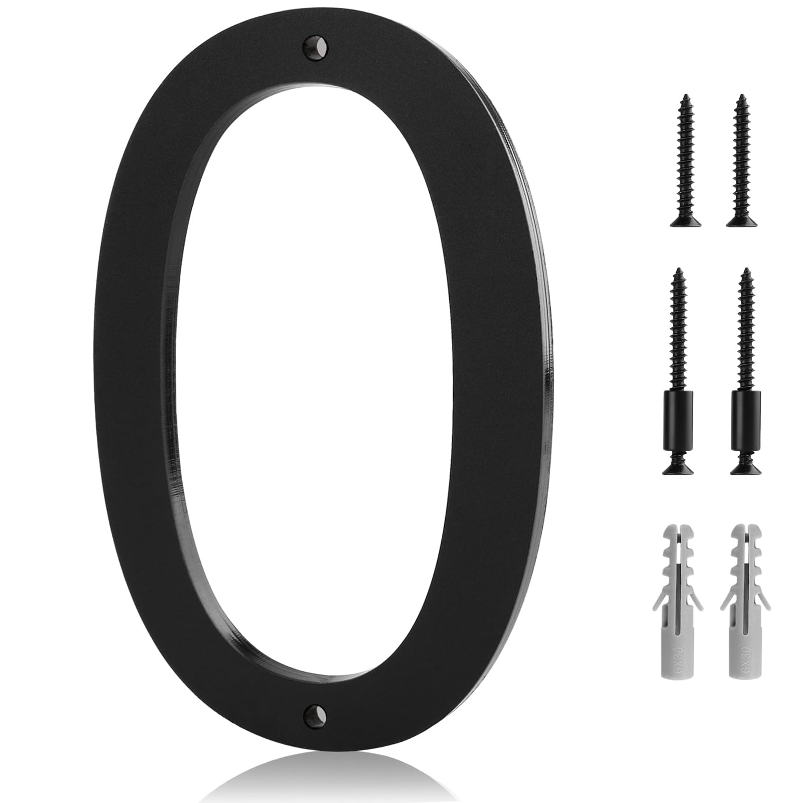 Photo 1 of 5 Inch Modern House Number 0 - Easy Installation With Screw Set, Includes Hardware for Flush or Floating Mount, Frosted Matte Black Acrylic Address Mailbox Numbers for Door, Exterior, Porch