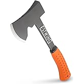 ESTWING Camper's Axe, 14" Orange Axe with Stake Puller, EO-25A | Made in USA, Outdoor Versatility, Patented Shock Reduction Grip, Forged In One Piece, Heavy Duty Sheath