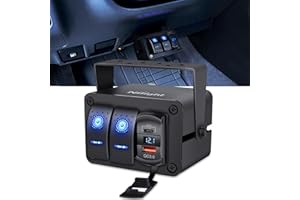 Nilight 2 Gang Rocker Switch Box 12V SPST ON Off PD Type C and QC 3.0 USB Charger Voltmeter Waterproof Aluminum Panel DIY Stickers for Boats Cars RVs Trucks