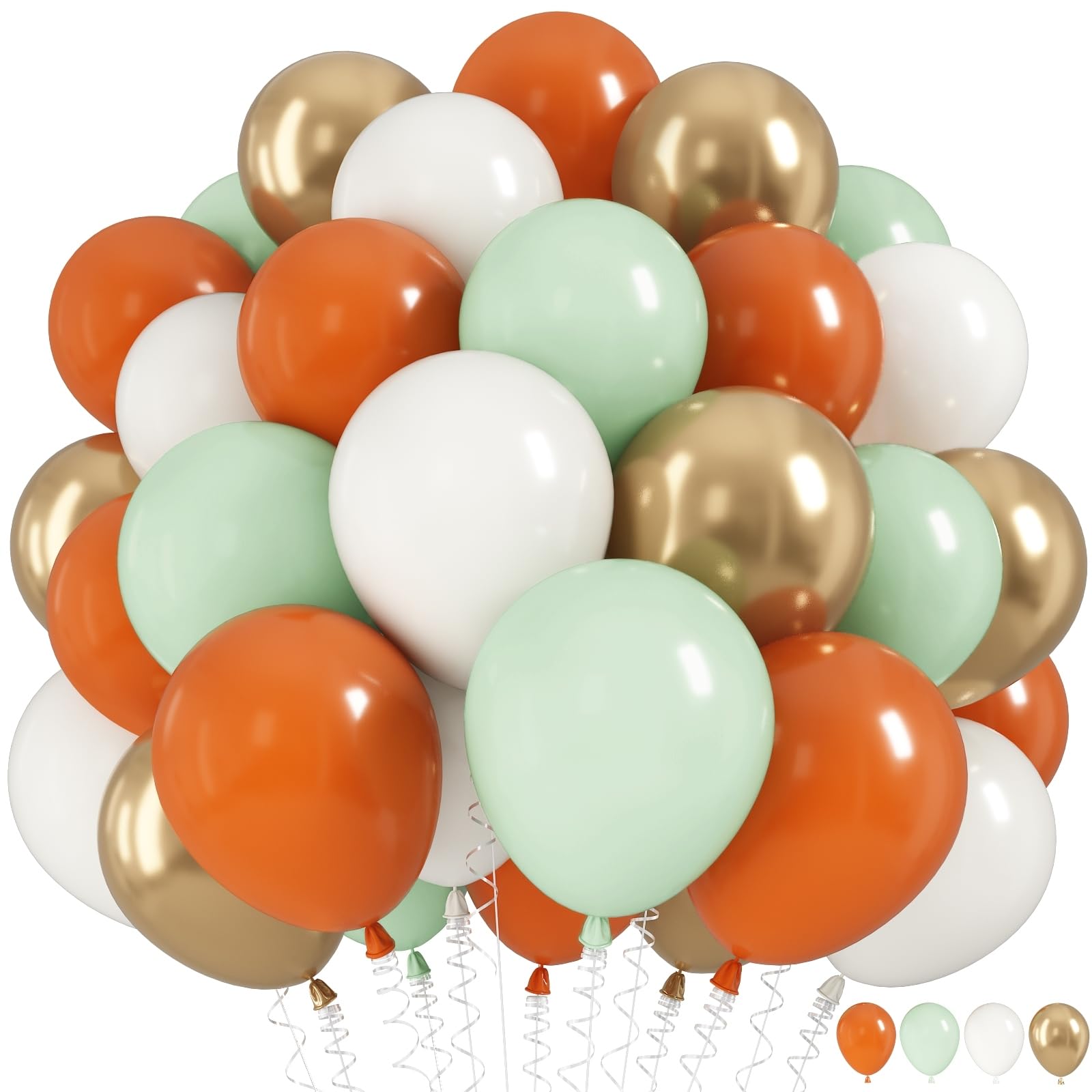 Fall Balloons Set, 12 Inch Thanksgiving Balloons, Retro Burnt Terracotta Rust Orange Dusty Sage Mint Green White Metallic Gold Latex Balloon for Thanksgiving Autumn Harvest Fall Birthday Decorations — image 1