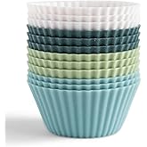 The Silicone Kitchen Reusable Silicone Baking Cup Silicone Muffin Liners for Cupcakes, BPA Free, Regular, 12 Pack, White Blue