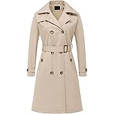 Chrisuno Women's Double Breasted Long Trench Coats Mid-Length Belted Overcoat Dress Jacket with Detachable Hood