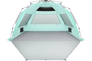 Oileus XX-Large Pop Up Beach Tent Sun Shelter for 5-6 Person Portable Sun Shade Instant Tent for Beach with Carrying Bag, Stakes, 6 Sand Pockets, Anti UV for Fishing Hiking Camping Light Green