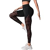 SweatyRocks Women's High Waist Workout Yoga Geometric Mesh Seamless Leggings Pants