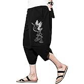 DOSLAVIDA Men's Linen Harem Capri Pants Lightweight Elastic Waist Wide Leg Cropped Trousers Casual Loose Beach Capris