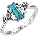 Biduanro Genuine Turquoise Rings 925 Sterling Silver Boho Leaf Ring Nature Gemstone Ring Vintage Real Turquoise Jewelry for Women