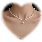 W WEILIRIAN Bohemian Pearl Pendant Necklace, Gold Pearl Beaded Choker, 16 Inches, Adjustable Lobster Clasp, Perfect for Women & Girls, Gifts