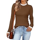 ZESICA Womens Long Sleeve Ruffle Sweaters 2026 Spring Crewneck Color Block Slim Fit Basic Casual Knit Pullover Sweater Tops