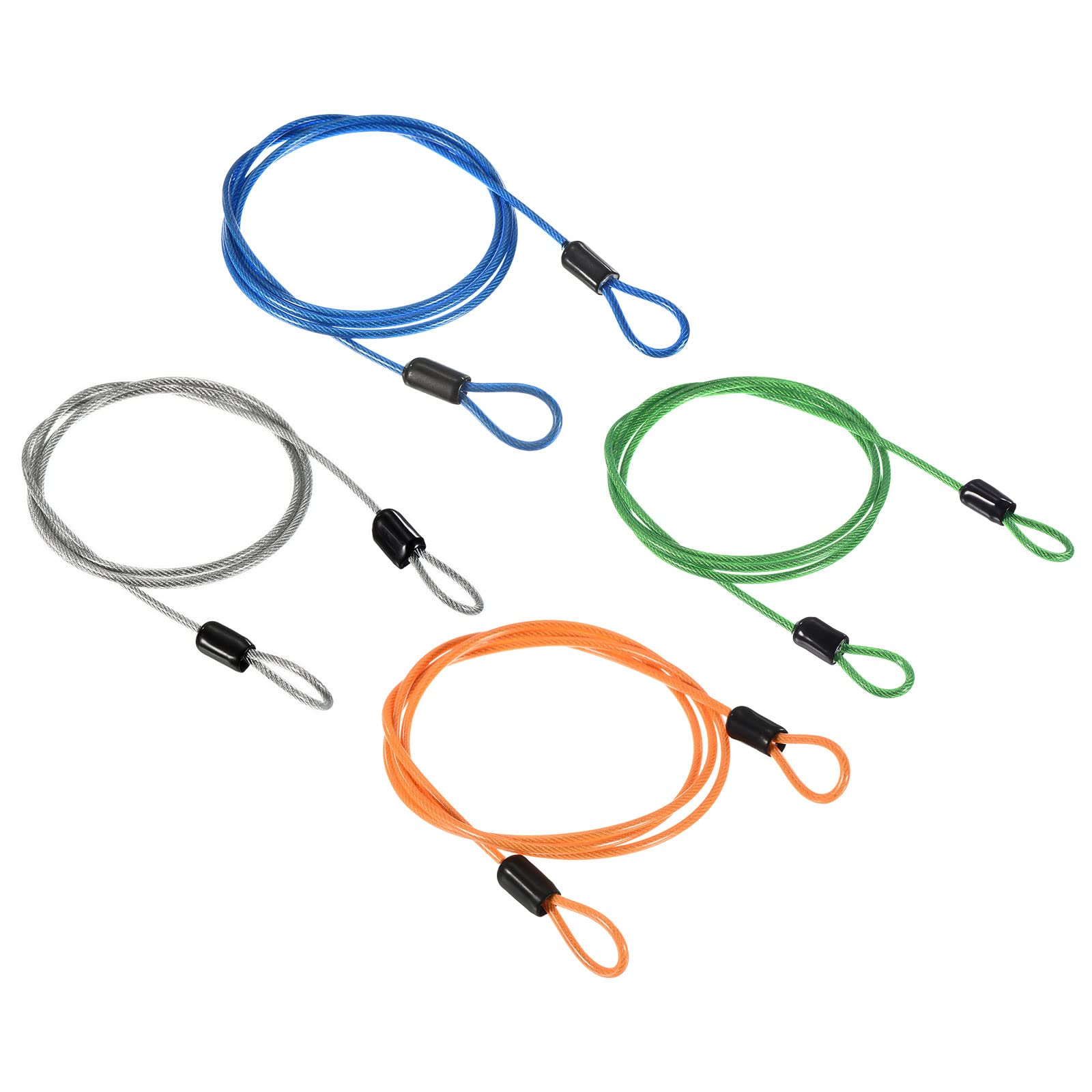PATIKIL Security Steel Cable 2.5mm x 1m/3.28ft Coated Luggage Lock Wire Rope with Double Loop Transparent, Green, Blue, Orange 4 Pack