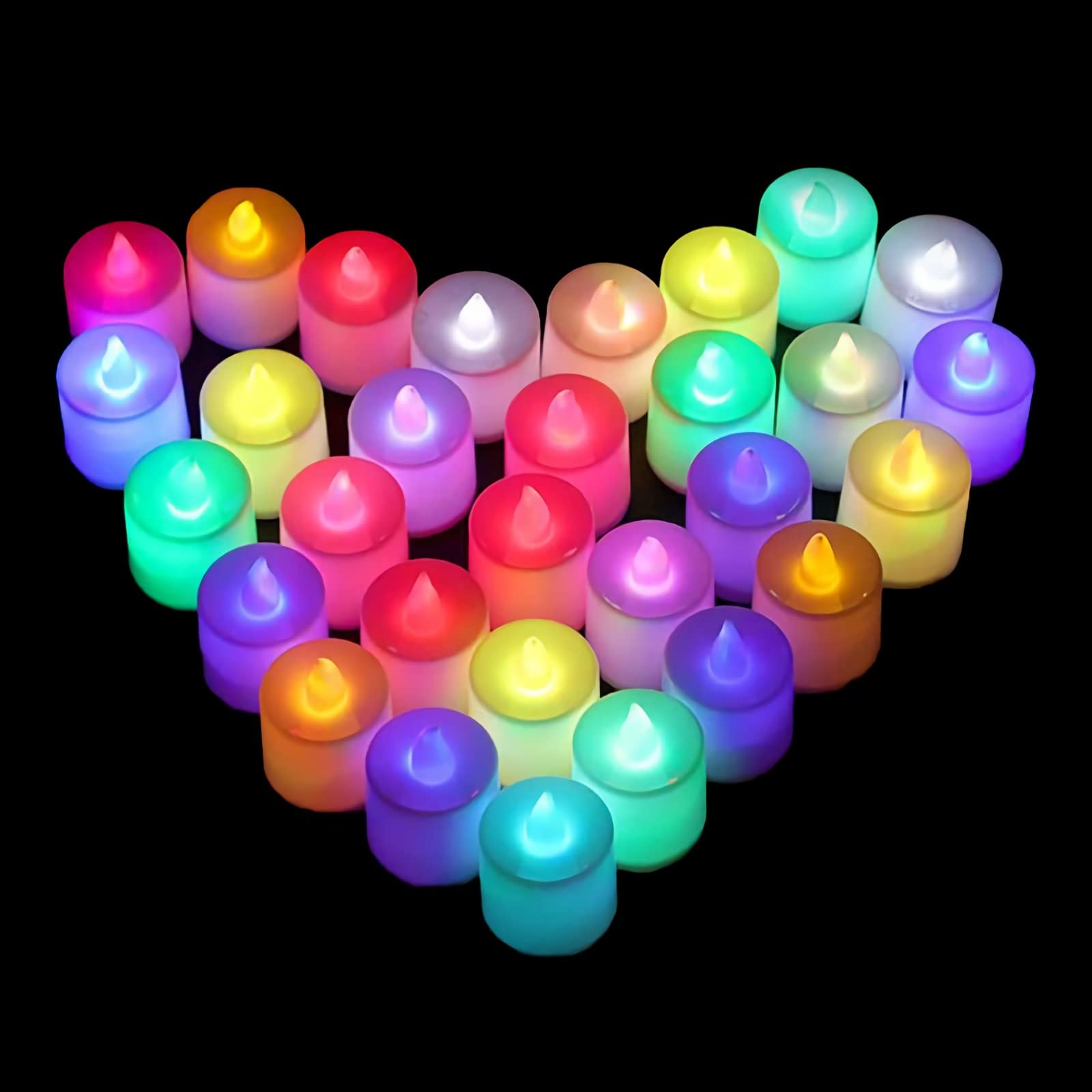 Uhat Pack of 24 Flameless Battery Tea Lights Flickering Fake Candles Colour Changing LED for Celebration, Party (Colorful)