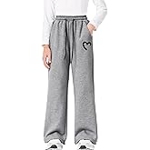 Hvididan Girls Wide Leg Sweatpants Drawstring High Waist Baggy Track Pants Cute Print Sweatpants with Pockets for Teen 5-14Y