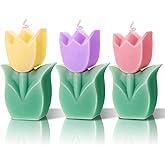 Ferraycle 3 Pcs Flower Tulip Shaped Candles Aesthetic Cute Paraffin Wax Decorative Candle for Gift Wedding Party Favors(Pink, Yellow, Purple)