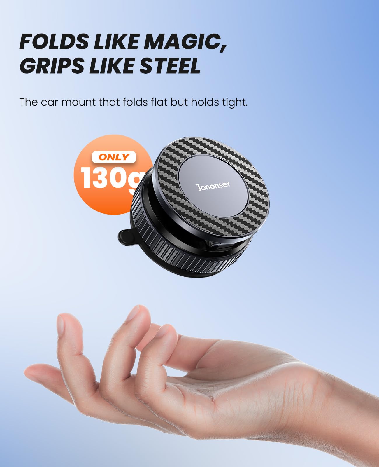 Jononser Suction Phone Mount for Car Dashboard/Windshield - 360°Adjustable Magnetic Phone Holder for Car, Foldable Car Phone Holder for iPhone 17/16/15/14/13/12 Series (Carbon Fiber & Aluminum Alloy)