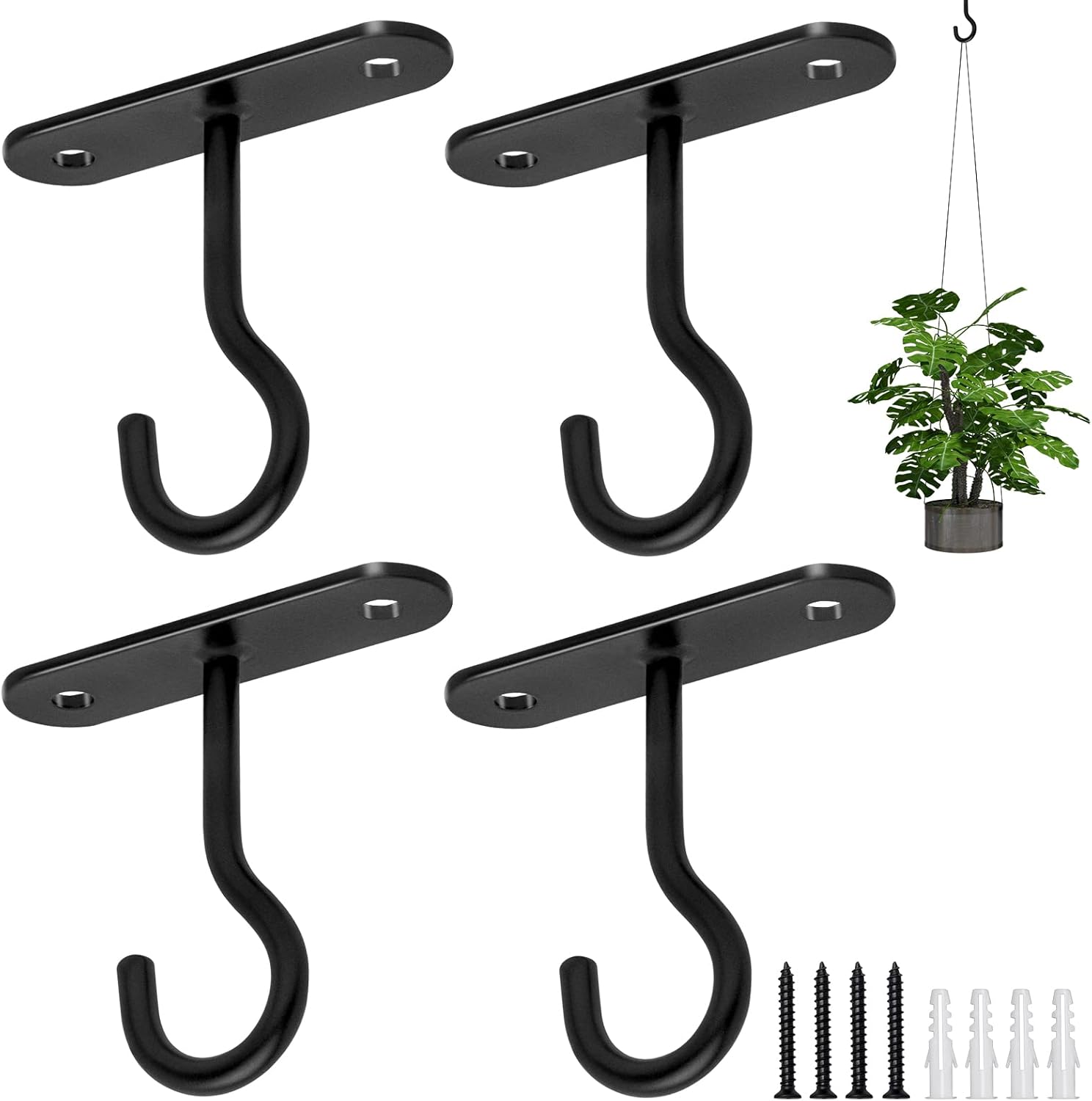 Outdoor Hanging Brackets - yalanle 4pack Ceiling Hooks for Hanging Plants,Plant Hanger Indoor,Wall Mount Hangers Plant Hooks for Hanging Bird Feeders,Lanterns,Planters,Wind Chimes,Outdoor Decoration Hooks (2.5inch)