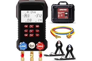 Digital HVAC Gauge, AMF-300 AC Manifold Gauge Set with 3000PSI Hoses and 2 Wired Temperature Clamp Probes, Refrigerant Gauges