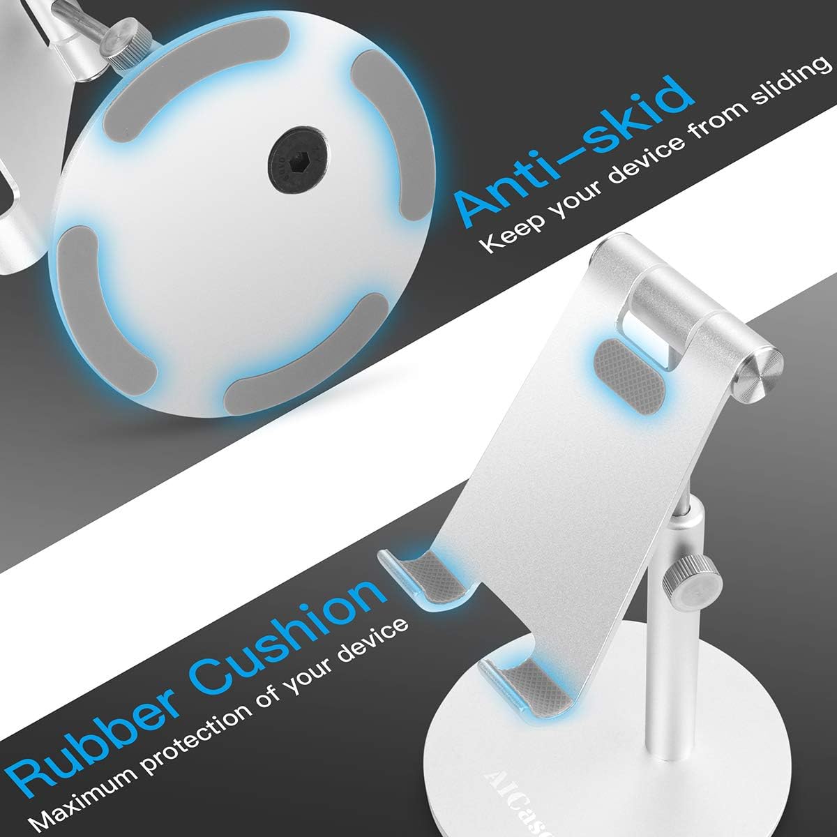 Adjustable Tablet/Phone Stand,AICase Telescopic Adjustable iPad Stand Holder,Universal Multi Angle Aluminum Stand Compatible with iPhone Smart Cell Phone/Tablet/iPad(4-13 inch), Silver: Computers & Accessories