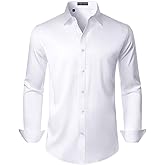 DEMEANOR Mens Dress Shirt Long Sleeve Stretch Wrinkle Free Wedding Formal Business Button Down Shirt