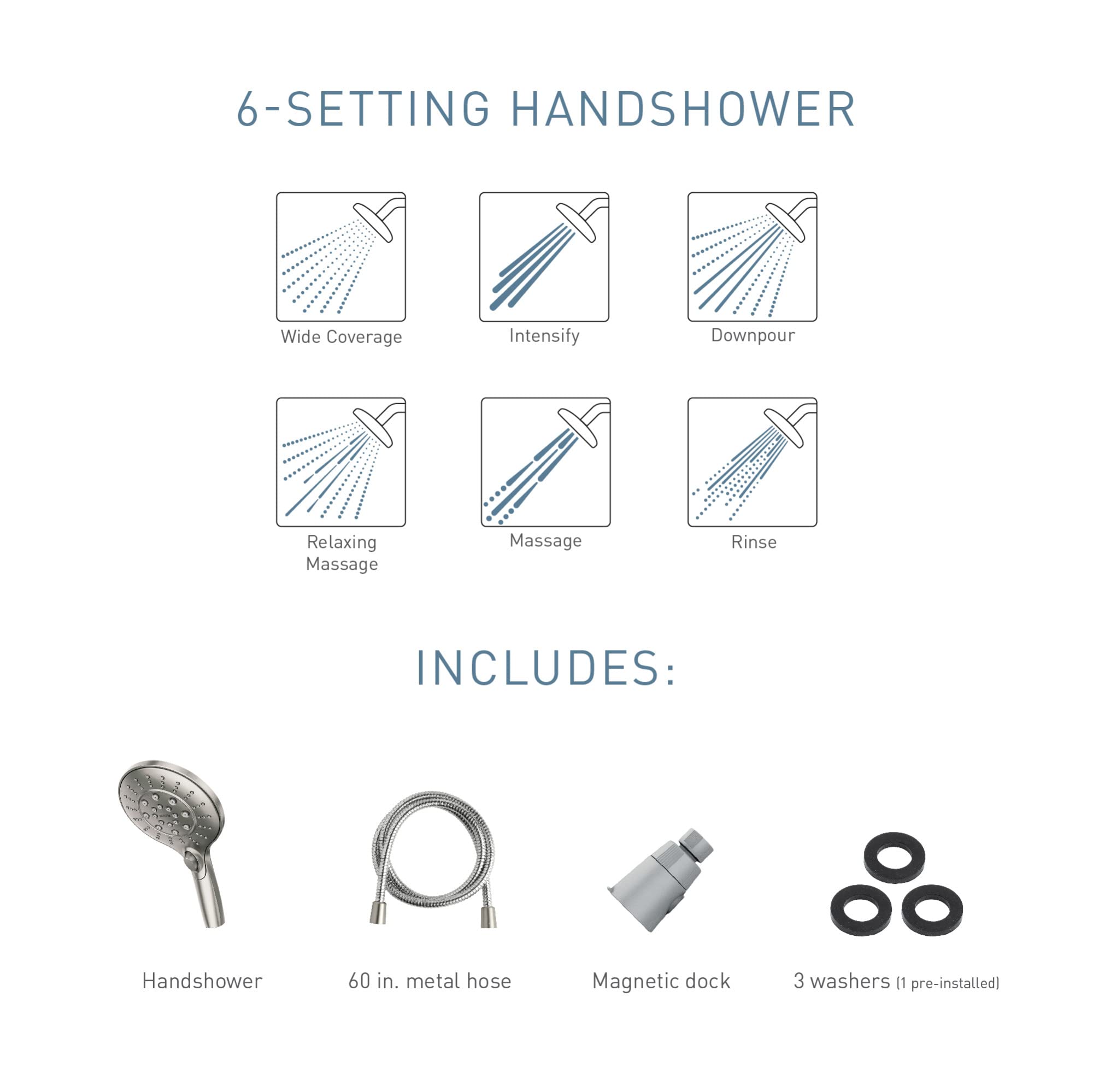Moen Engage Spot Resist Brushed Nickel Six-Function 5.5-Inch Removable Handheld Showerhead with Magnetic Docking System, 26112SRN