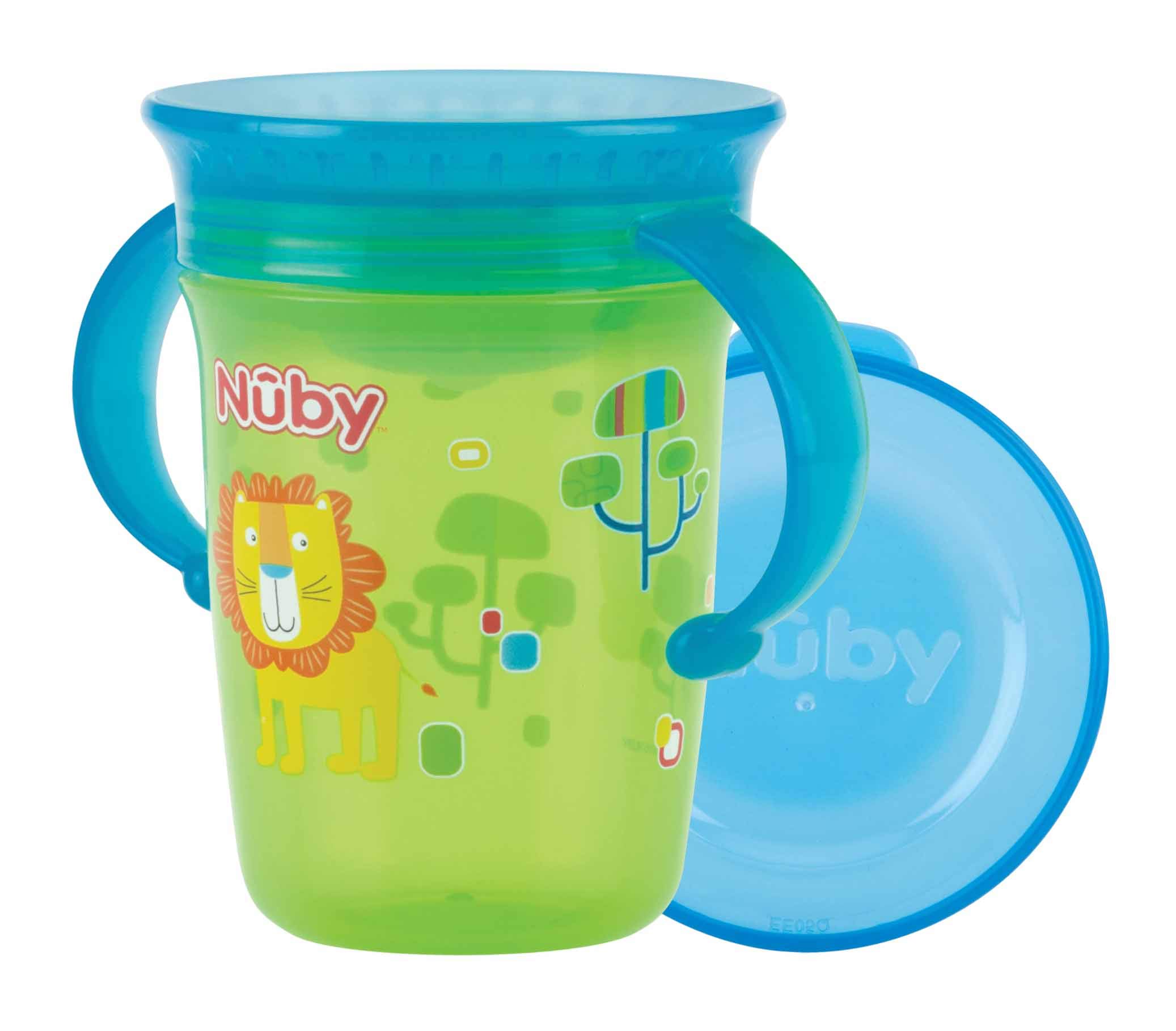 Nuby - 360° Wonder Cup with Handles - Learning Cup with 360° Drinking Rim - 240 ml Leak-Proof Cup for Babies and Children - BPA-Free - Green - 6+ Months