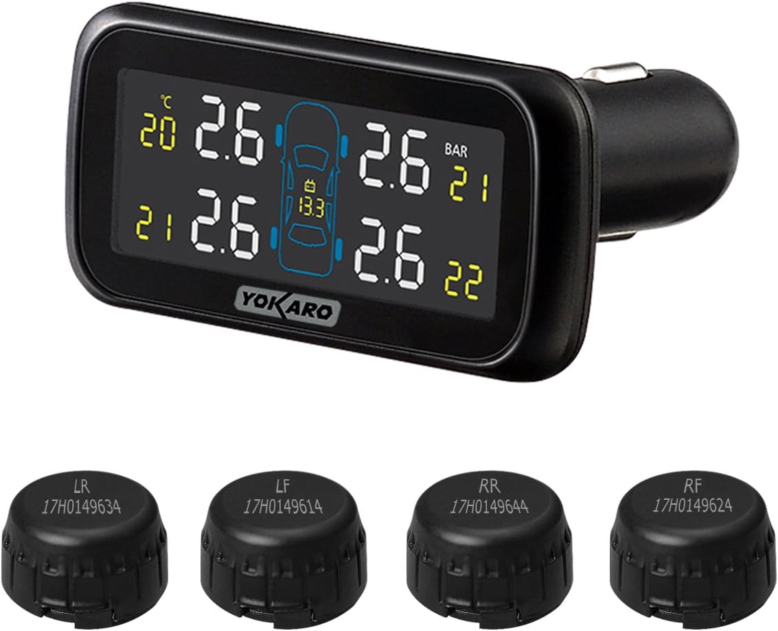 YOKARO Tire Pressure Monitoring System, Hard-Wire TPMS with Adjustable Angle Monitor - 4 External Sensors