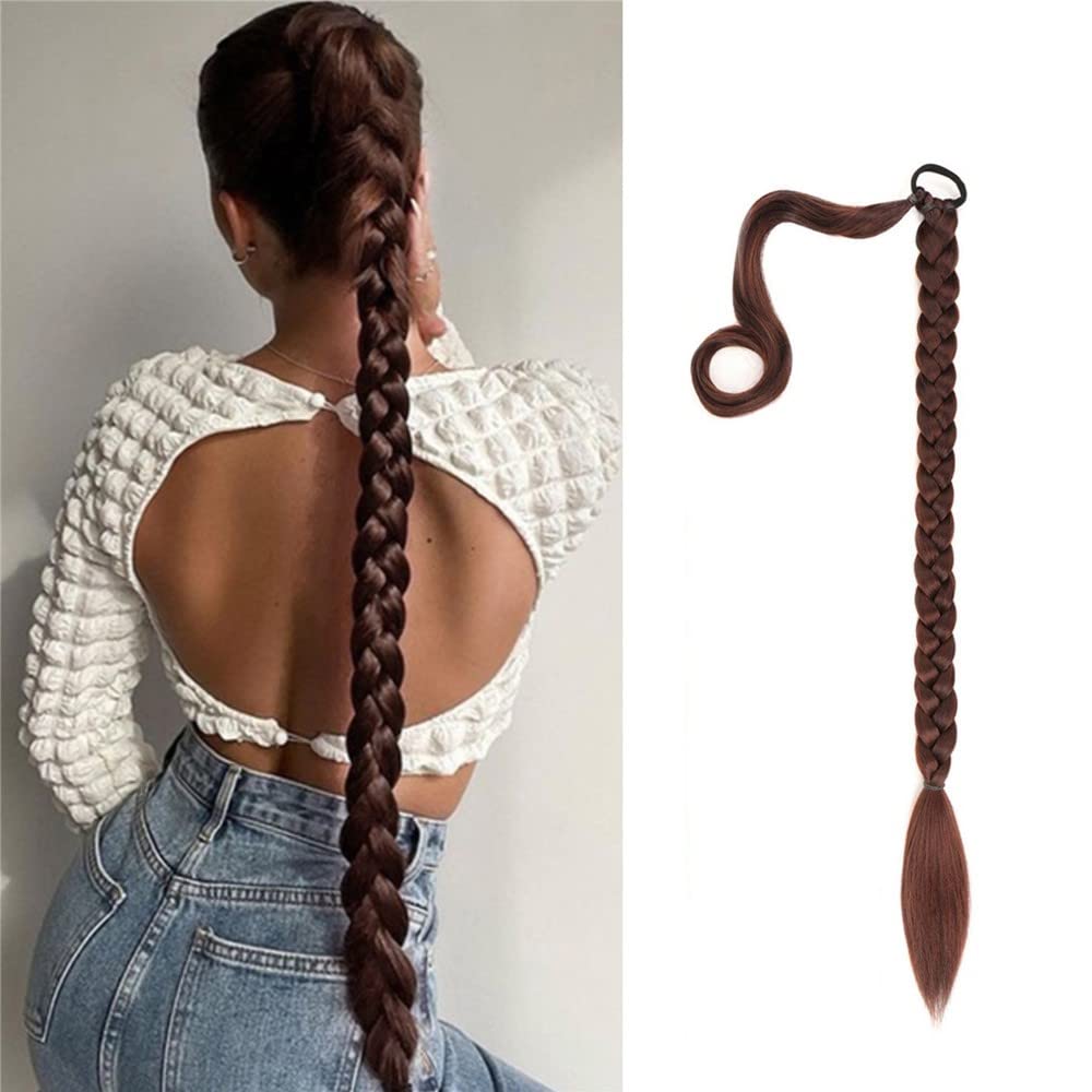 32 inch DIY Braided Ponytail Extension with Hair Tie, Long Straight Wrap Around Ponytail Hair Extensions Soft Synthetic Pony Tail Hairpieces for Women Girls Black (2/33) โ image 1