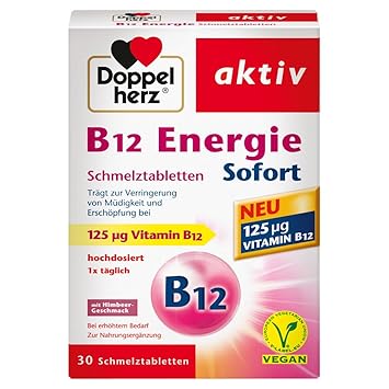 Doppelherz B12 Energie Sofort Schmelztabletten – Nahrungsergänzungsmittel bei erhöhtem Bedarf – Vitamin B12 zur Verringerung 