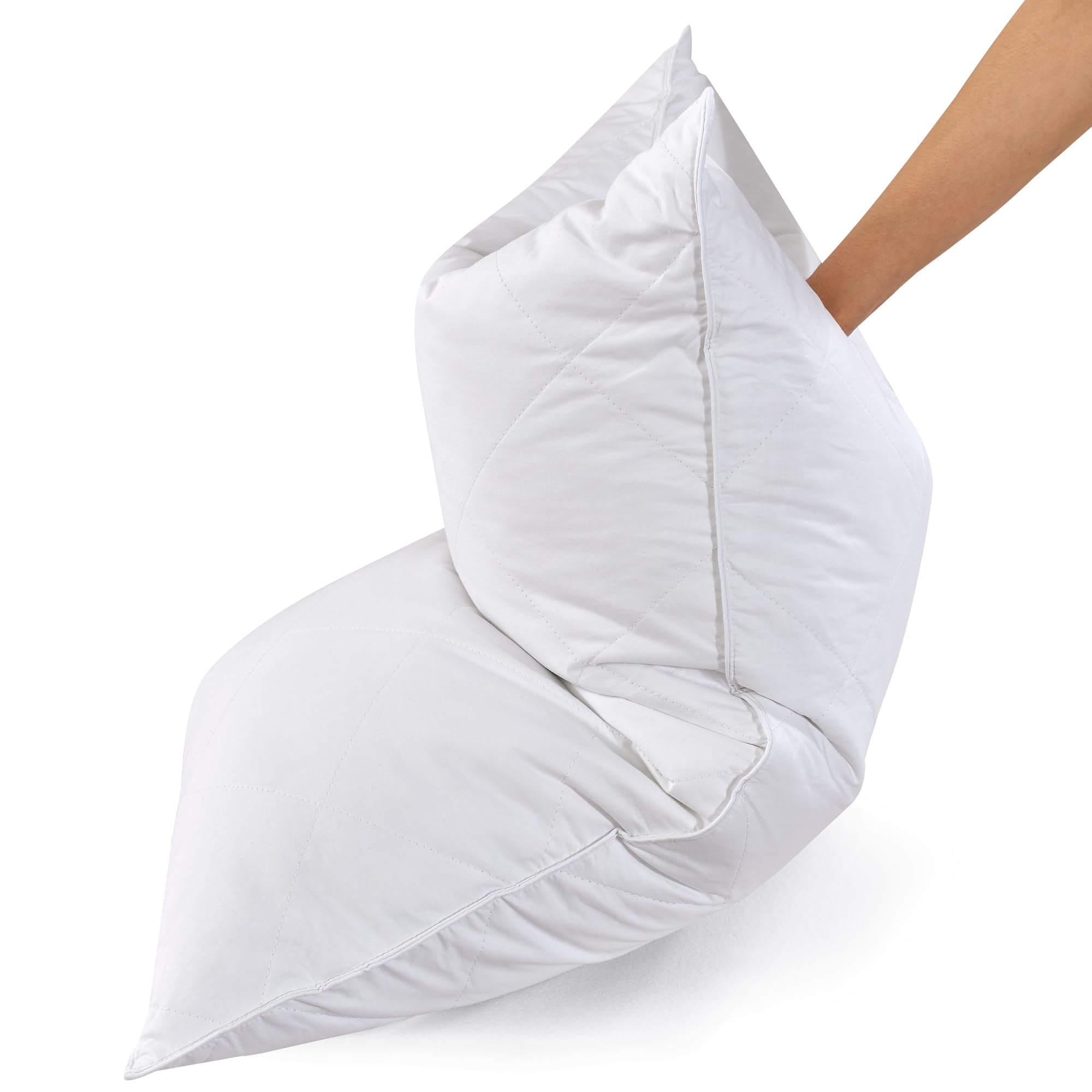 Photo 1 of Three Geese White Goose Feather Bed Pillows Queen/Standard Size Set of 2- Soft 600 Thread Count 100% Cotton, Medium Firm,Soft Support Surround Fill Polyfiber,White Solid