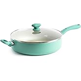 GreenLife Soft Grip Diamond Healthy Ceramic Nonstick, 5QT Saute Pan Jumbo Cooker with Helper Handle and Lid, PFAS-Free, Dishwasher Safe, Turquoise