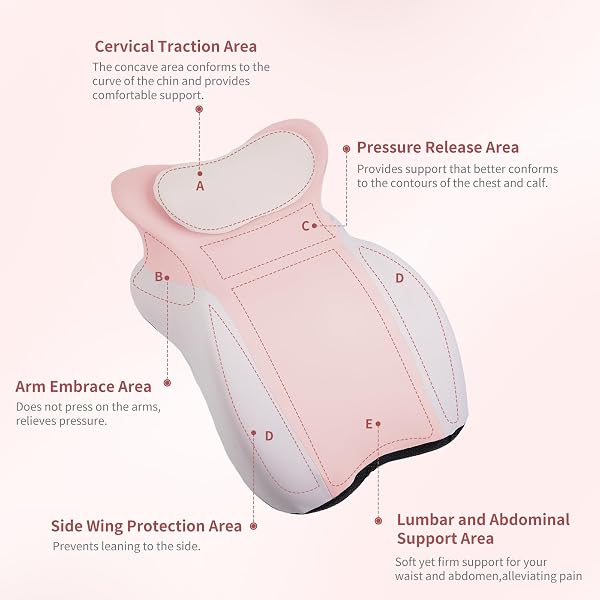 MEMORY FOAM ERGONOMIC WEDGE PRONE PILLOW, BED PILLOW FOR SITTING UP, BACK, NECK, AND LEG PAIN RELIEF, ANTI SNORING, IDEAL FOR MASSAGE, READING, SLEEPING, WITH REMOVABLE WASHABLE COVER (PINK)