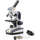 SWIFT Compound Monocular Microscope SW200DL with 40X-1000X Magnification, Dual Light, Precision Fine Focus, Wide-Field 25X Eyepiece and Cordless Capability for Student Beginner