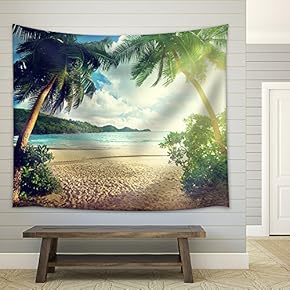 Sunset on The Beach Takamaka, Mahe Island, Seychelles - Fabric Wall Tapestry Home Decor - 51x60 inches