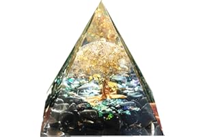 Tree of Life Orgonite Pyramid White Quartz with Obsidian Stone Positive Reiki Energy Generator Crystal Healing Orgone Collect