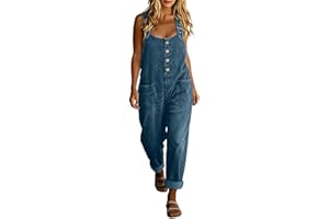 Women's Y2K Denim Bib Overall Pants, Wide Leg Jean Jumpsuit, Vintage Loose Romper, Button Front