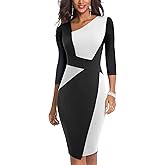 HOMEYEE Women Vintage Contrast Color Patchwork Office Pencil Work Business Dress B517