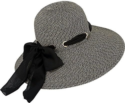 Sun N' Sand Womens Paperbraid Wide Brim Hat with Ribbon (B. Black)
