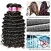 VRBest Brazilian Deep Wave Bundles with Closure 100% Unprocessed Virgin Brazilian Hair 3 Bundles with Closure Deep Curly Human Hair Extensions Natural Color (10 12 14+10)
