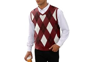 MNCEGEER Mens Argyle Knitwear Vest V Neck Sleeveless Casual Slim Fit Pullover Knitted Sweater