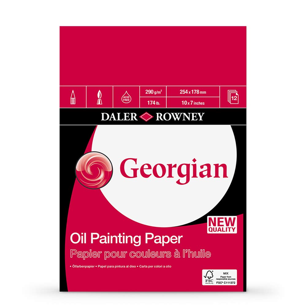 Daler-Rowney Georgian Oil Paper, Linen Texture, 290 gsm, 174lb, Pad, Glued 1 Side, 10 x 7in - 25.4 x 17.8 cm, White, 12 Sheets