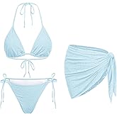 Women 3 Piece Swimsuits - Sexy Triangle Bikini Sets with Cover Up Halter String Tie Side Bathing Suits