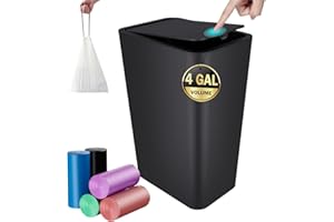 CXGFVRE 4 Gallon/15 Liter Silent Push-Down Trash Can, Pet-Proof & Odor-Resistant, Includes 75 Trash Bags, Suitable for Multiple Settings Including Bedroom/Kitchen/Bathroom/Office